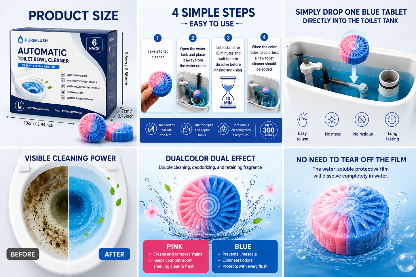PureFlush™ Dual-Color Toilet Cleaner Tablets